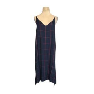 Rails Navy Blue and Red Plaid Midi Dress Size Large
